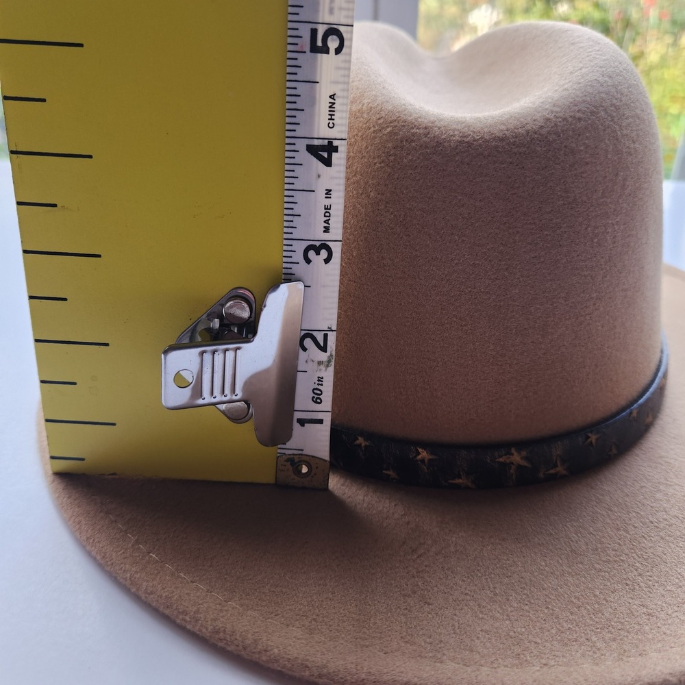 Boho Rancher Tan Fedora Hat Wide Brim Star Band Wool Blend Style FY012 Unisex - Picture 8 of 8